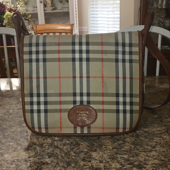 Burberry Vintage Haymarket Canvas and Leather Trimmed Brown Crossbody Make Offer - Picture 10 of 16